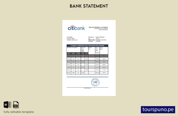 listo para imprimir plantilla de Excel de extracto de Citibank de los Países Baj